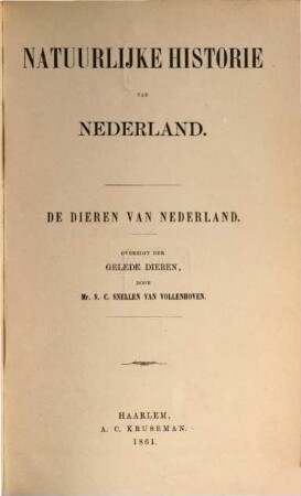 De Dieren van Nederland : Overzigt der gelede Dieren, 1