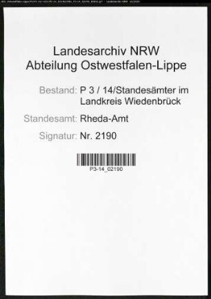 Sterberegister Standesamt Rheda-Amt