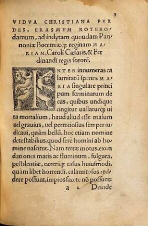 Vidua Christiana Per Des. Erasmvm Roterodamvm ad serenissimam pride[m] Hungariae Booemiaeq[ue] reginam, Mariam ... : Opus recens natu[m], & nunc primum excusum