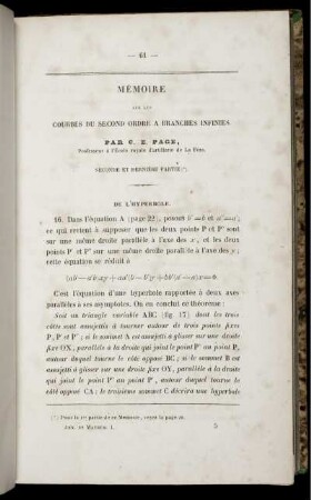 Mémoire sur les courbes du second ordre a branches infinies.