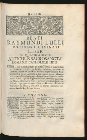 Beati Raymundi Lulli Doctoris Illuminati Liber De Quatuordecim Articulis Sacrosanctae Romanae Catholicae Fidei