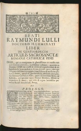 Beati Raymundi Lulli Doctoris Illuminati Liber De Quatuordecim Articulis Sacrosanctae Romanae Catholicae Fidei