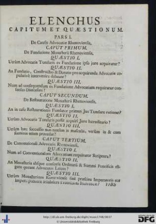 Elenchus Capitum Et Quaestionum.