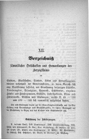 XII. Verzeichniß sämmtlicher Ortschaften des Herzogthums