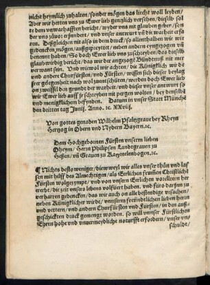 Von Gottes genaden Wilhelm Pfaltzgrave bey Rheyn ... Dem Hochgebornen Fürsten unserm lieben Oheym/ Herrn Philipsen ...