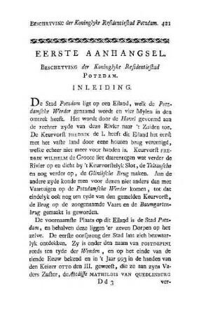 Eerste Aanhangsel. Beschryving der Koninglyke Residentiestad Potsdam