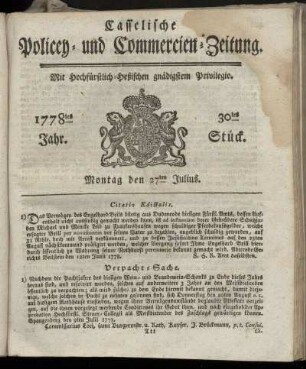 30tes Stueck, Montag den 27ten Julius. 1778