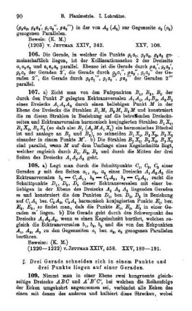 (f. Drei Gerade schneiden sich in einem Punkte und drei Punkte liegen auf einer Geraden.