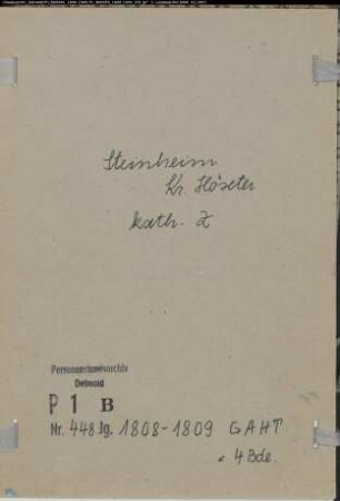 Zivilstandsregister der katholischen Gemeinde Steinheim, Kreis Höxter (GAHT 1808-1809). (Gemeinde: Katholische Gemeinde Steinheim)