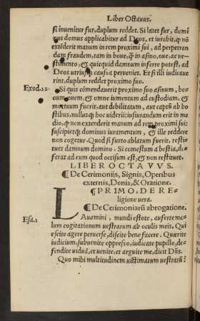 Liber Octavus. De Cerimoniis, Signis, Operibus externis, Donis, & Oratione.