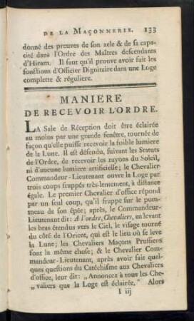 Maniere De Recevoir L'Ordre