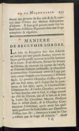 Maniere De Recevoir L'Ordre