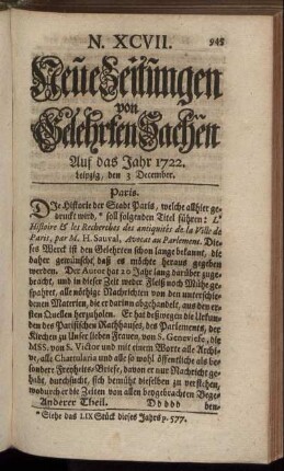 N. XCVII. Leipzig, den 3 December. - N. CV. Leipzig, den 31 December.
