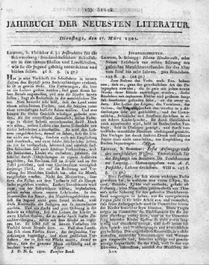 Leipzig, b. Schiegg: Kleine Kinderwelt, oder Neues Lesebuch zur ersten Bildung des gesunden Menschenverstandes für das Alter von fünf bis acht Jahren, 3tes Bändchen. 158 S. 8.