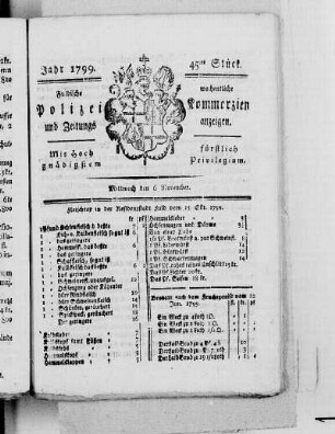 45tes Stück, Ausgabe vom 6. November 1799