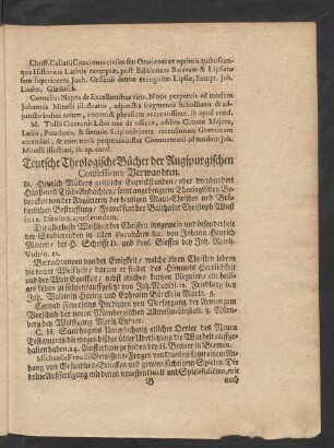 Teutsche Theologische Bücher der Augspurgischen Confessions-Verwandten.
