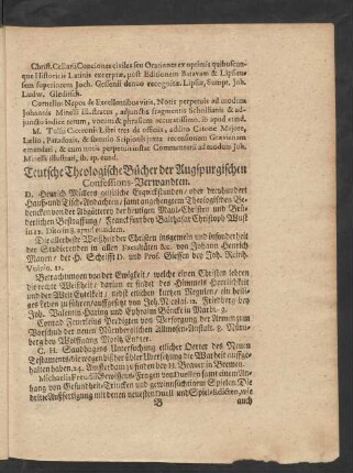 Teutsche Theologische Bücher der Augspurgischen Confessions-Verwandten.