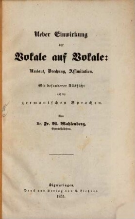Über Einwirkung der Vokale auf Vokale
