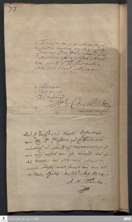 Testimonium von August Hermann Franckes für Herrn Sachß.