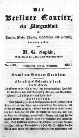No. 848, Sonnabend, den 28. November 1829