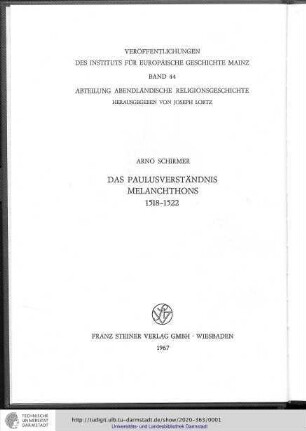 Das Paulusverständnis Melanchthons 1518-1522