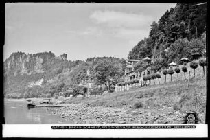 Rathen, Blick auf den Fremdenhof Elbschlösschen mit Bastei-Wände