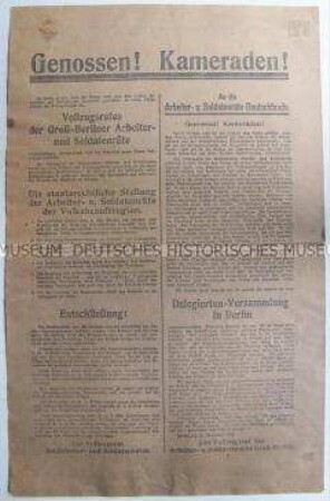 Sonderdruck (Großflugblatt) zur Funktion und Tätigkeit der Arbeiter- und Soldatenräte