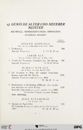 a) Gemälde Alter und Neuerer Meister (Nr. 1-156)
