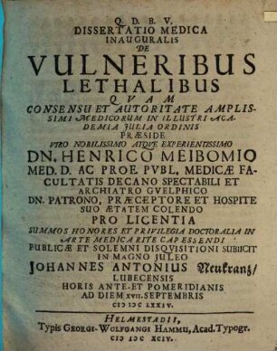 Diss. med. inaug. de vulneribus lethalibus