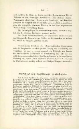 Aufruf an alle Vogelkenner Deutschlands [Instructionen zur Beobachtung]