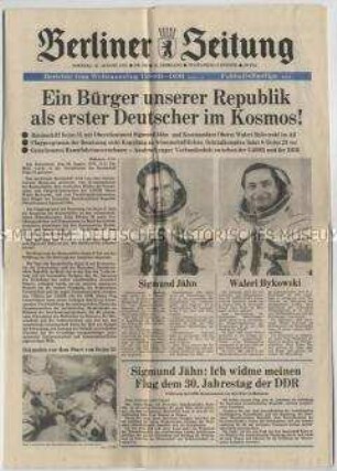 Tageszeitung "Berliner Zeitung" zum Weltraumflug UdSSR-DDR mit Sigmund Jähn