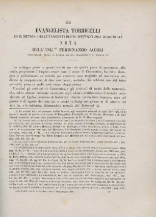 Evangelista Torricelli ed il metodo delle tangenti detto metodo del Roberval.