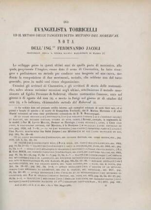 Evangelista Torricelli ed il metodo delle tangenti detto metodo del Roberval.