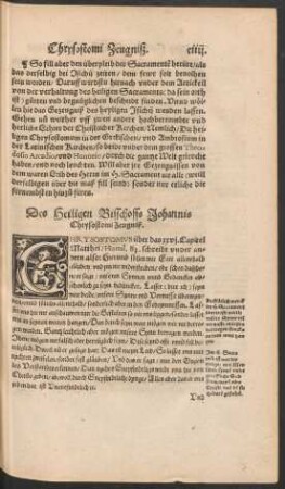 Des Heiligen Bisschoffs Johannis Chrysostomi Zeugniß.