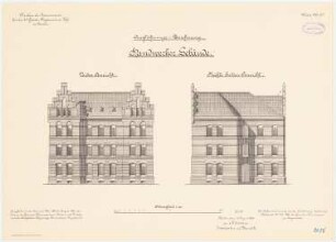 Kaserne des 4. Garderegiments zu Fuß, Berlin-Moabit: Handwerkergebäude: Vorderansicht, Seitenansicht 1:100