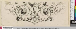 [Ornamentstich mit Verzierungen und einem Putto]