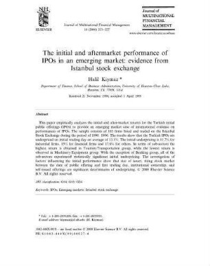 The initial and aftermarket performance of IPOs in an emerging market: evidence from Istanbul stock exchange