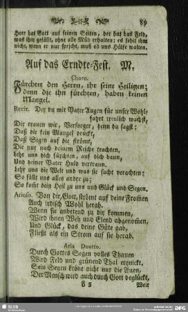 Auf das Erndte-Fest. M.