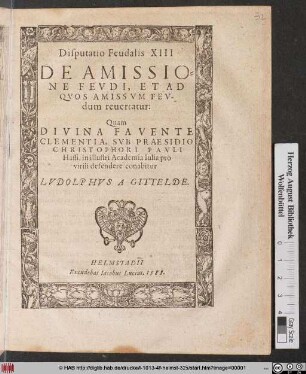 De Amissione Fevdi, Et Ad Qvos Amissvm Fevdum reuertatur