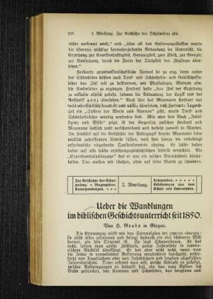 Ueber die Wandlungen im biblischen Geschichtsunterricht seit 1850
