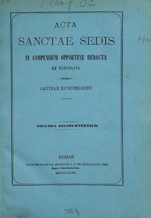 Acta Sanctae Sedis : in compendium opportune redacta et illustrata. 13. 1880