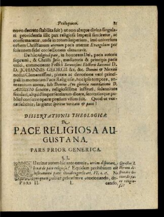 Dissertationis Theologicae De Pace Religiosa Augustana. Pars Prior Generica.