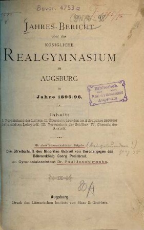 Jahresbericht. 1895/96