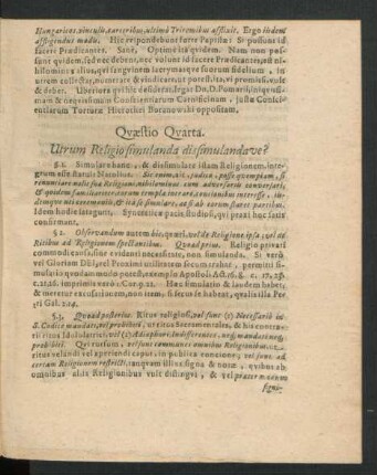 Quaestio Quarta. Utrum Religio simulanda dissimulandave?