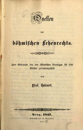 Quellen des böhmischen Lehenrechts