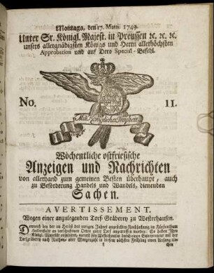 No. 11. Montags, den 17. Martii 1749.