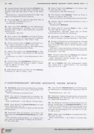 IV. Kunstwissenschaft. Methode. Geschichte. Theorie. Ästhetik