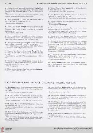 IV. Kunstwissenschaft. Methode. Geschichte. Theorie. Ästhetik