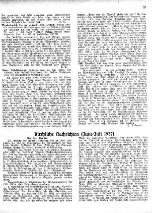 Kirchliche Nachrichten (Juni/Juli 1927)