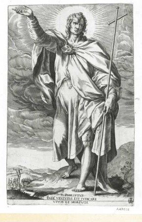 Apostel Philippus : Vos, Maarten de: Apostel Philippus. Kupferstich; 42,3 x 27,5 cm. Dresden: Kupferstich-Kabinett A 47658 in A 1268,1